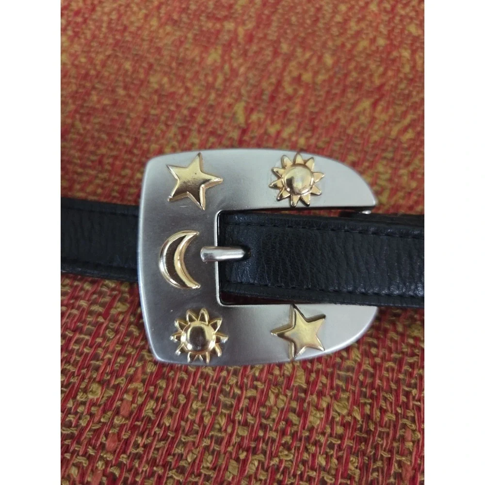Vtg Leatherock Celestial Belt Women's S/m/L Sun Moon Stars 8671  Silver Gold